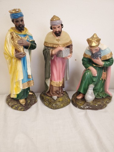 VINTAGE LARGE NATIVITY FIGURES 3 WISEMEN KINGS 12" PLASTER CHALKWARE