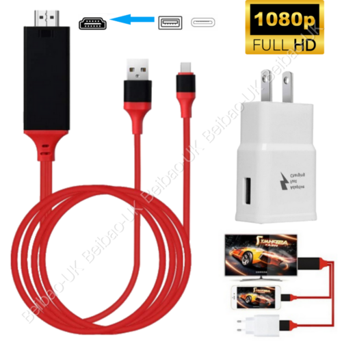 HDMI Mirroring AV Cable Phone to TV HDTV Adapter 1080P For iPhone 14 13 12 11 XR - Afbeelding 1 van 17