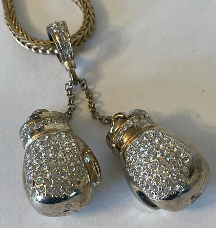 Boxing Gloves Pendant Chain Iced Simulated CZ Gold Plated 36" Franco