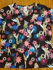 Disney Tinkerbell Scrub Top Lg EUC Black