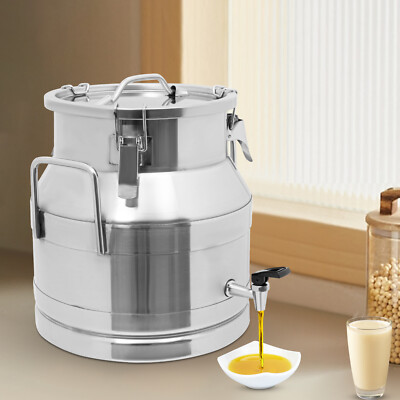20L Milk Can Milk Jug Sealed Bucket Round Stainless Steel & Faucet 5.28 Gallon