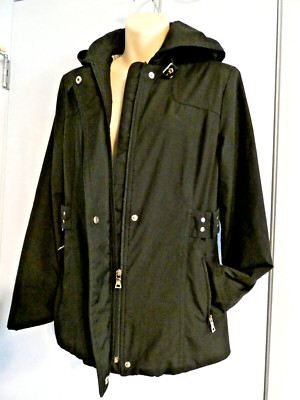 9 West Black Ladies Gently Used Hooded G111 Windbreaker/Rain Parka M/M Black