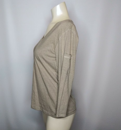 Chico's Size 0 Beige Striped 3/4 Sleeve Womens Shirt - Picture 3 of 9