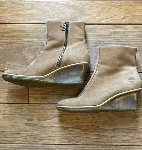 Wedge Heel Tan Suede Ankle Boots Style 