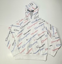 Champion Kids Boy's Youth White Allover Logo Fleece Hoodie Size Large