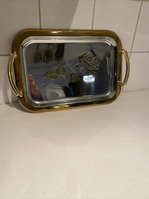 Rechteckiges Galerie Serviertablett Rose geprägt gold & silberfarben
