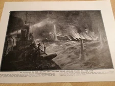 WW1 ANTIQUE ILLUSTRATION WWI Navy Battle German Cruiser fights to the last
