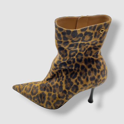 $1295 Gianvito Rossi Women's Brown Dunn Leopard Ankle Bootie Boot Shoes Size 36