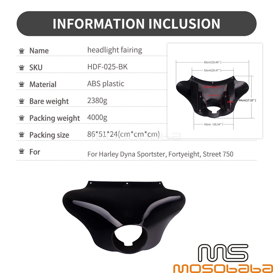 Carenado Batwing negro para Harley-Davidson Dyna Sportster Forty Eight Street 750 Foto 2 de 4