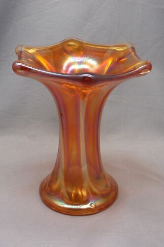 Antique Imperial Marigold Thin Rib and Drape Vase 4.5" Tall - Picture 2 of 6