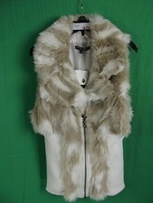 Nwt Ashley Premium Womens Medium Ivory Tan Faux Fur Full Zip Vest Coat Fitted M