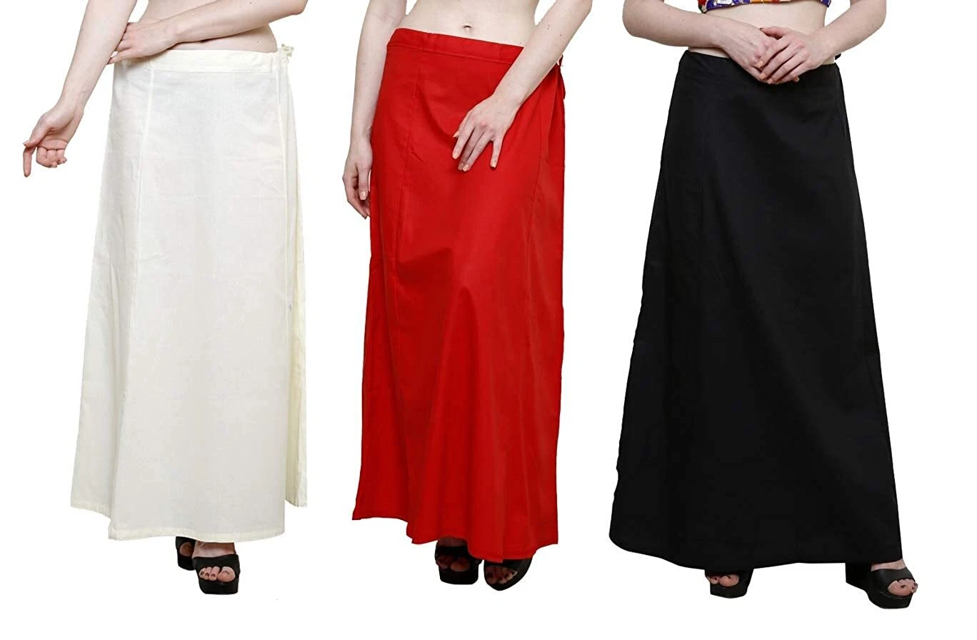 Pack Of 3Pcs Women's Cotton Plain Solid Indian Readymade Inskirt Saree petticoat