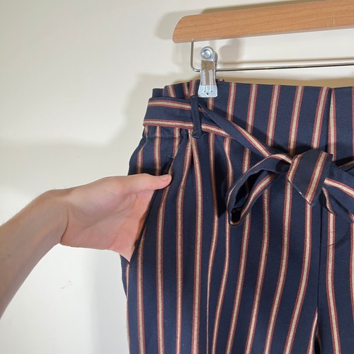 Zara Women's Trousers Striped Belted Pockets Elegant Casual Navy Size XL - Picture 6 of 16