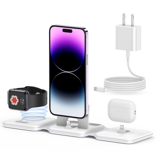 3 in 1 Charging Station for Apple Foldable, iWatch Travel Charger Stand for M...