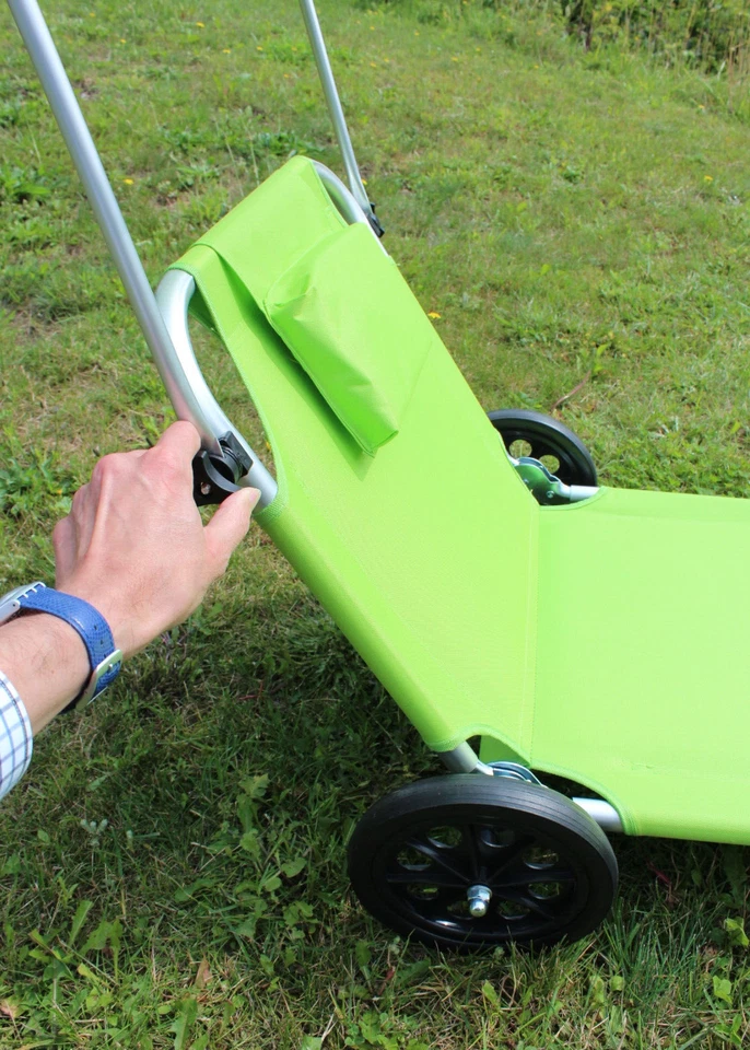 SONNENLIEGE mit Dach klappbar Strand und Transportliege Rollen Trolley faltbar - Bild 4 von 4