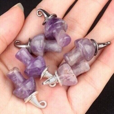 100pcs Natural Amethyst Stone Pendant Mushroom Magic Hat DIY Jewellery Making