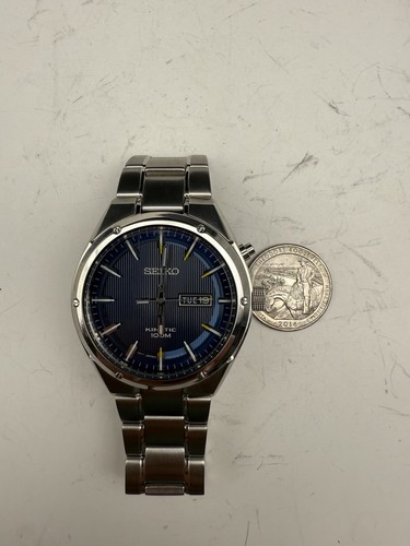 Seiko Kinetic 5M83-0AB0 SMY155 blue dial JDM day date mens watch 100M Runs H4 - Picture 3 of 14