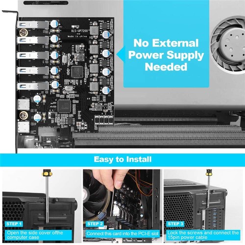 PCIe USB 3.0 Karte 7 Port PCI Express Erweiterungskarte 5 Gbps Interner Hub K... - 第 3/7 張圖片