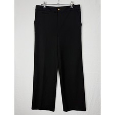Lauren Ralph Lauren Wide Leg Trousers Women 8 Black Gold Button Stretch