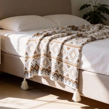 Bohemian Knitted Fringe Throw Blanket Sofa Cover Bed Runner