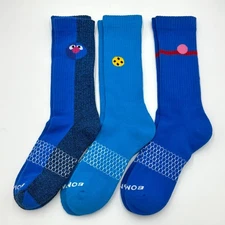 3 Pairs BOMBAS Men's Honeycomb Calf Socks Cushion Size Large 3 Colors Mix Blue