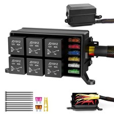 12V Automotive Relay Box, 6 Way Relay Fuse Box 12 AWG Pre-Wired Fuse Circuit Box