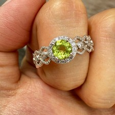 925 Sterling Silver Ring 5mm Green Natural Peridot Gemstone Zircon Women Bridal