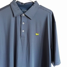 Masters Tech Polo Shirt Mens XL Blue Pink Micro Stripe Augusta National Logo