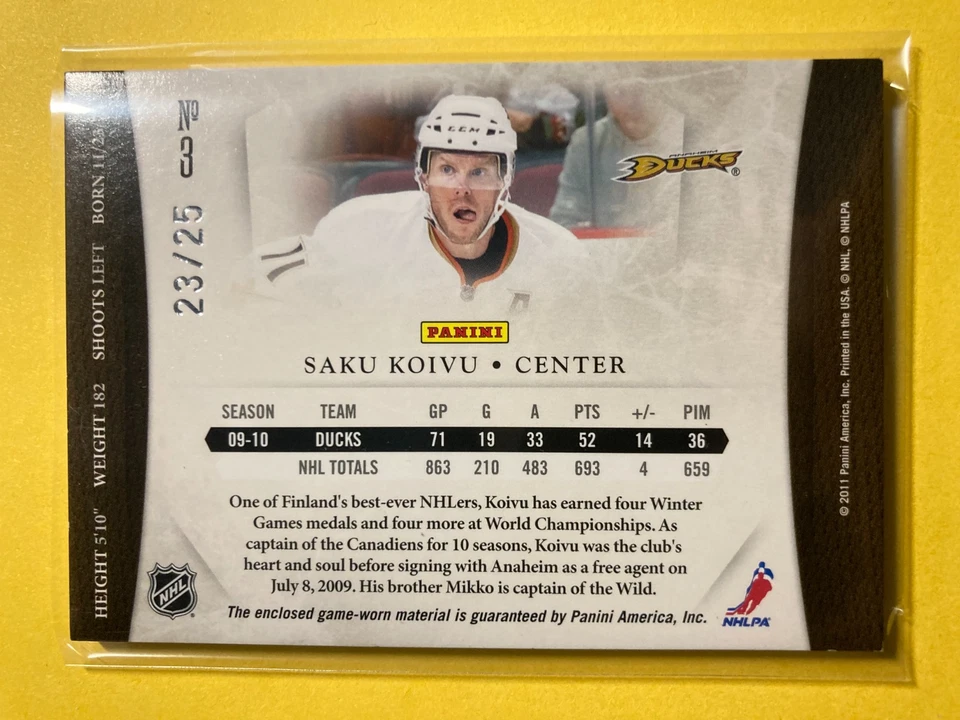2010-11 Dominion Jersey Prime Nameplate #3 Saku Koivu 23/25 - Image 2 of 2
