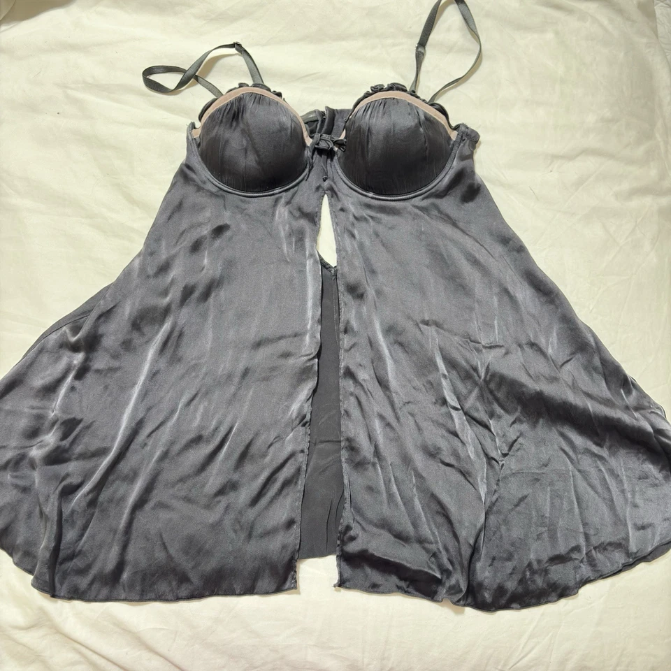 Elle Macpherson Intimates Silk Babydoll 34C Gray Pink Lace Lingerie Rare - Image 4 of 4