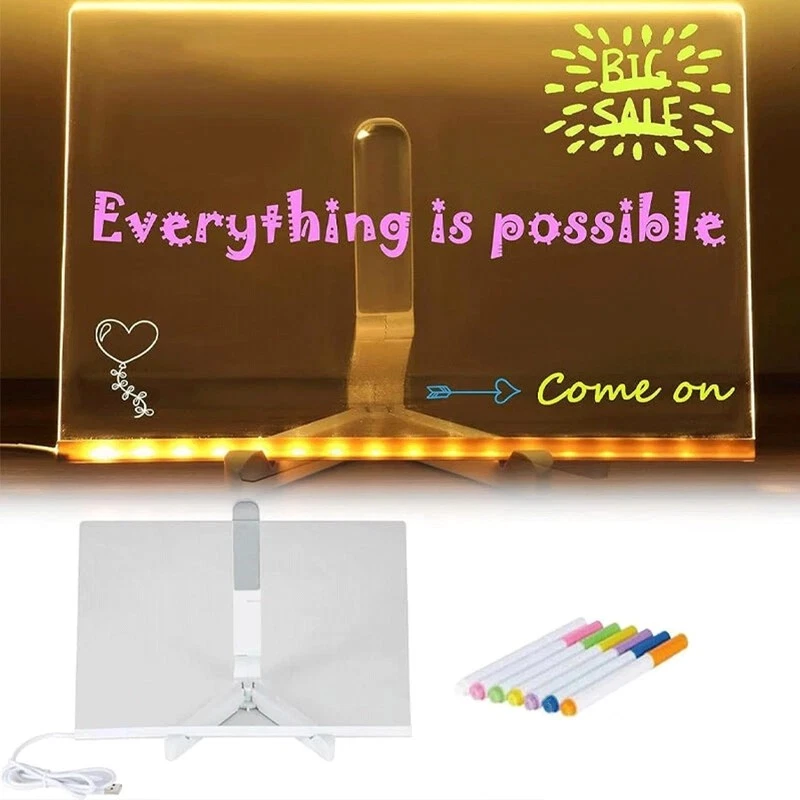 LED Note Board with Colors, Acrylic Dry Erase Board with 7 Pens for Home Office - Image 2 of 4