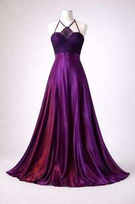 Kiki Purple Satin Lace Halter Maxi Dress for Women Formal Party Sleeveless  | eBay