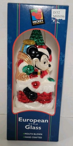 Grand ornement de Noël Disney style européen en verre soufflé Père Noël Mickey Mouse - Photo 2/6
