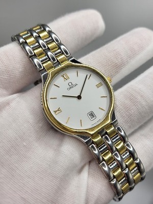 N. MINT] 1998 Omega DeVille Date Gold White Quartz Mens Watch