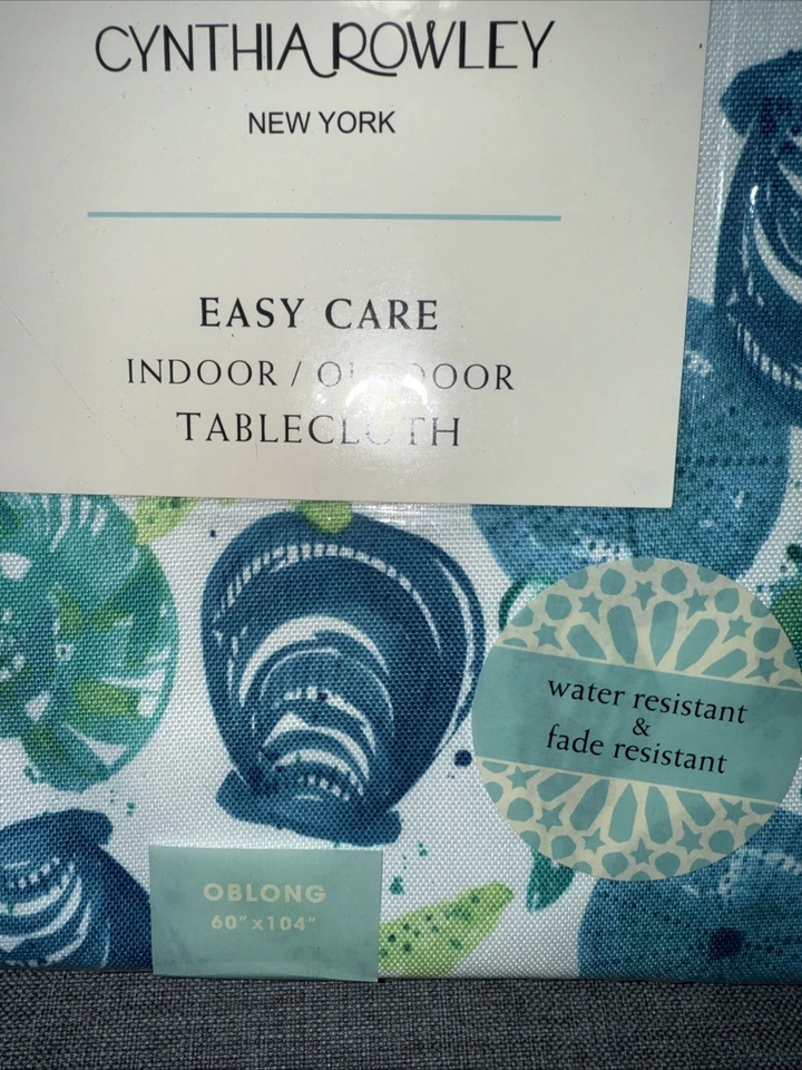 Cynthia Rowley Shells Table Cloth Oblong 60x104 Muliticolor Blue/Green - Image 3 of 3