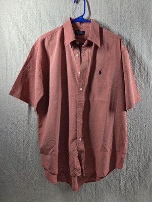 Polo Ralph Lauren Men's Size L Salmon Pink Seersucker Short Sleeve Button Shirt