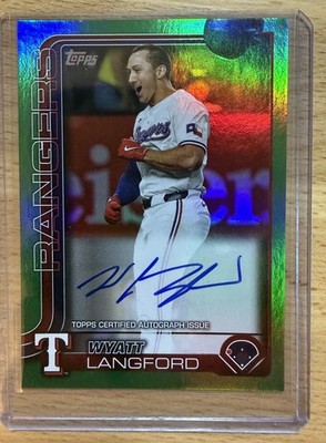 2025 Topps Series 2 Wyatt Langford Green Real One Auto #455 /99 Rangers