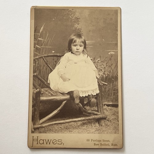 Antique Cabinet Card Photograph Adorable Little Girl New Bedford MA Ghost Image - Picture 1 of 9