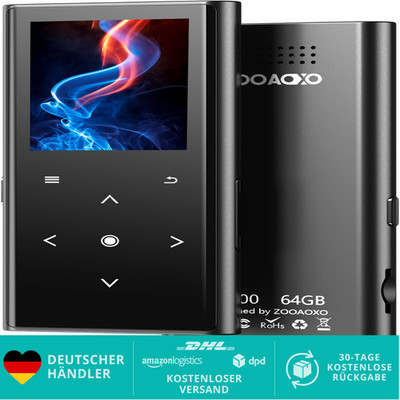 ZOOAOXO MP3-Player 64GB Bluetooth 5.2 HD-Lautsprecher UK