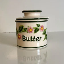 Butter Bell Crock French Ceramic Butter Dish Keeper Raised Floral 2003 Farmhouse