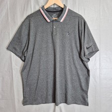 Nike Disney Polo Shirt Mens XL Gray Stripe Mickey Mouse Golf Performance Dri-fit