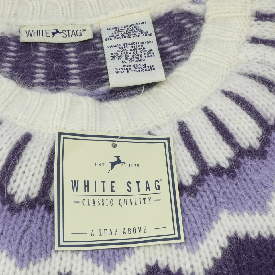 Suéter Vintage Para Mujer Grande Púrpura Fair Isle Nylon Angora Mezcla Lana de Cordero Foto 4 de 4