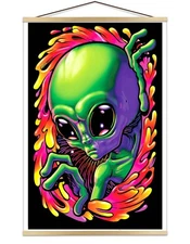Alien Encounter Blacklight Poster - 23" x 35" w/ Natural Wood Poster Holder