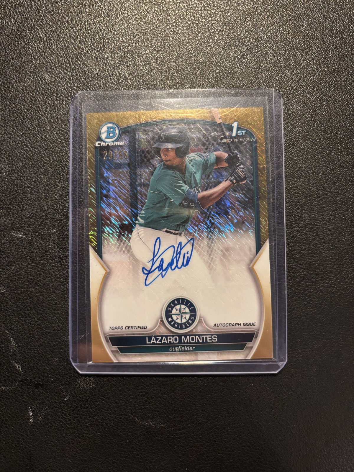 Lazaro Montes 2023 1st Bowman Chrome Gold Shimmer Auto Refractor /50 Mariners
