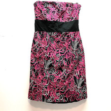 Ann Taylor LOFT Womens Strapless Empire Waist Dress Pink Black White Size 4
