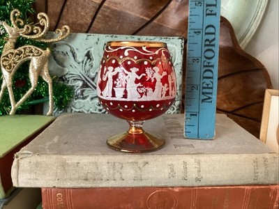 Murano Style Italian art Classical Cameo Red Translucent Glass Roman Cup Snifter