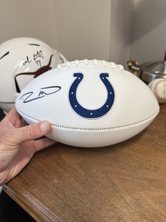 Robert Mathis Signed Indianapolis Colts Logo Football JSA