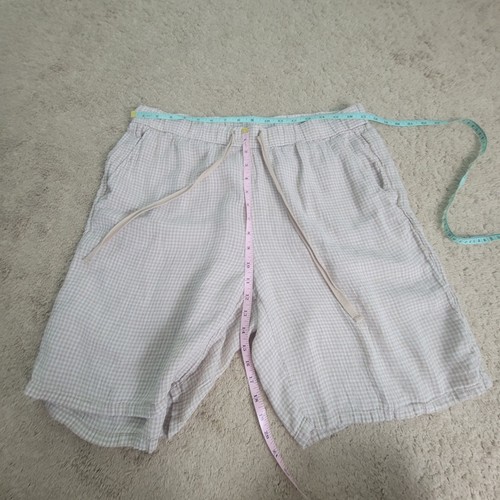 Eileen Fisher L Linen Pullon Elastic Waist Gingham Plaid Shorts Beige Brown - Picture 4 of 9