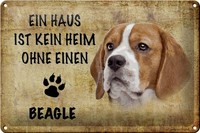 Schild Blech 30X20Cm - Made In Germany - Beagle Hund Ohne Kein Heim Metall Deko