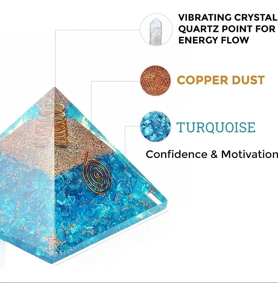 Blue Turquoise Firoza Orgone Coil Large Pyramid Energy Home Decor Gift 75mm - Image 3 of 4